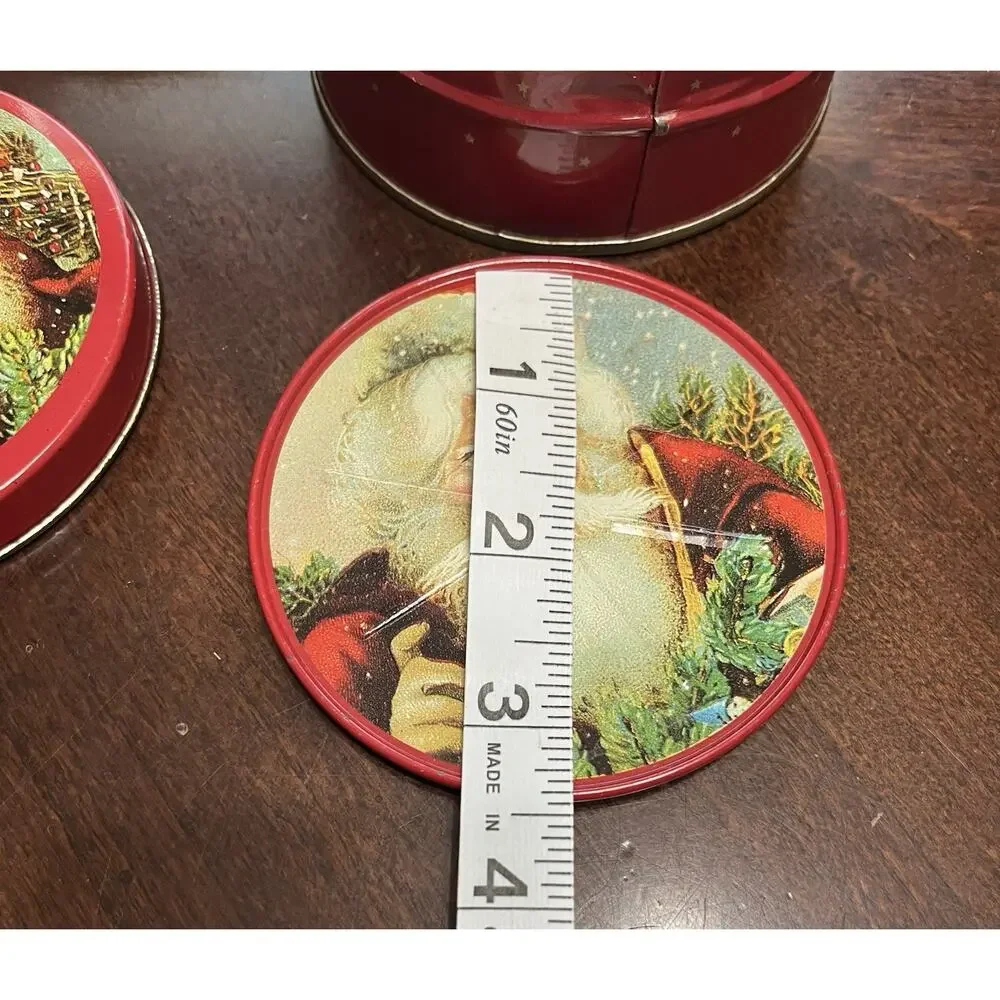 VTG 1986 Mrs. Grossman's 6 Pc Christmas Decor Santa Tin Coaster Set By Enesco